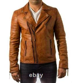 100% New Men's Tan Brown Designer Jacket Slim Fit Lambskin Leather Jacket