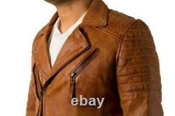 100% New Men's Tan Brown Designer Jacket Slim Fit Lambskin Leather Jacket