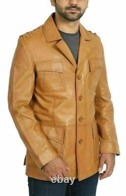 100%Real Genuine Lambskin Leather Men's Blazer Designer Tan Jacket Decent Coat