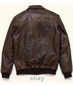 90s Vintage Style Classic Dark Brown Leather Solid Bomber Shearling Jacket Coats