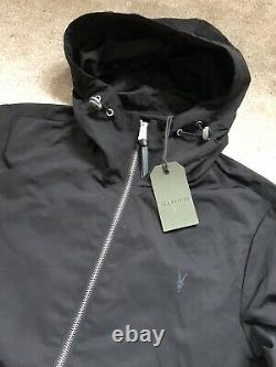 All Saints Black Darley Hooded Zip Coat Jacket Overcoat Xs L XL New & Tags