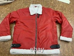 Aviator Bomber Red Genuine Sheep Leather Jacket with Shearling Fur Lining Jacket