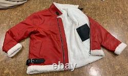 Aviator Bomber Red Genuine Sheep Leather Jacket with Shearling Fur Lining Jacket