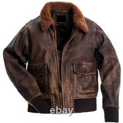 Aviator G-1 A-2 Flight Jacket Distressed Brown Real Bomber Leather Jacket