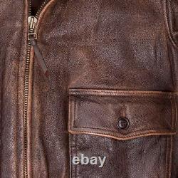 Aviator G-1 A-2 Flight Jacket Distressed Brown Real Bomber Leather Jacket