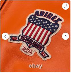 Avirex American Flight Real Bomber Genuine SheepSkin Orange Leather Jacket Men