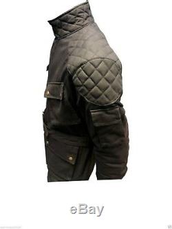 BLACK COTTON WAXED Motorcycle, Motorbike wax cotton, WP Lined ARMOUR BIKER JACKET