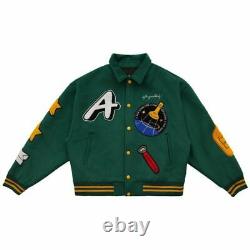 Baseball Men Jacket Green Rocket Embroidered Patch Bomber Casual Loose Couple