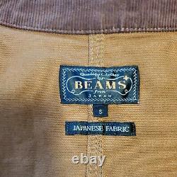 Beams Mens Brown Canvas Jacket Button Front Single Breasted Multipockets Size S