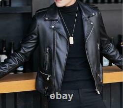 Biker Spring Mens Real Leather Zipper Breathable Motorcycle Jackets Slim Fit Hot