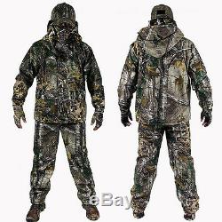 Bionic Camouflage Hunting Clothes Green Leaf Breathable Jacket Pants Hat suit