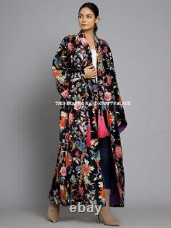 Black Floral Printed Luxury Velvet Jacket Depression Gay Robe Coat Long Gown