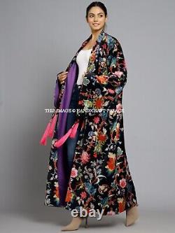 Black Floral Printed Luxury Velvet Jacket Depression Gay Robe Coat Long Gown