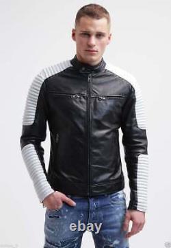 Black Leather Jacket Men's Lambskin Soft Genuine Slim Fit Motorcycle Biker HL