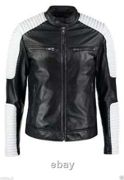Black Leather Jacket Men's Lambskin Soft Genuine Slim Fit Motorcycle Biker HL