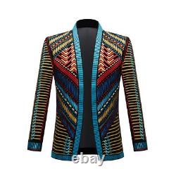 Blazer Men's Outerwear Vintage Gold Embroidered Jacket Personality Prom Top Coat