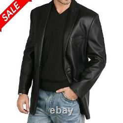 Brand New Mens Genuine Soft Lambskin Leather Blazer Jacket Two Button Coat