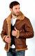 Brown Aviator Genuine Shearling Leather Jacket For Men Bomber Fur Collar Upper