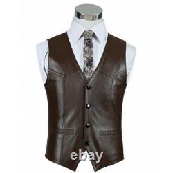 Brown Sexy Real Soft Lambskin Slim Men Coat Leather Vest Coat Fit Party