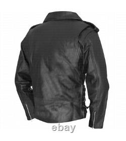 Classic Vintage Terminator Brando Arnold Motorcycle Style Black Leather Jacket