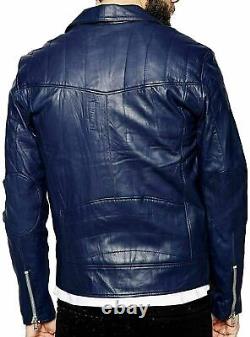 Designer Jacket Men's Authentic Lambskin Leather Jacket Biker Blue Fashion