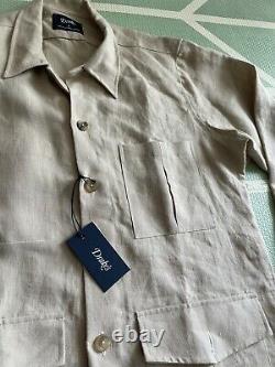 Drakes London 5 Pocket Chore Jacket Over-shirt Shacket Linen Size SMALL