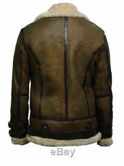 Dunkin Destressed leather jacket mens B3 bomber aviator shearling genuine upper