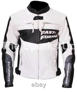 Fast & Furious 7 Dominic Toretto Vin Diesel Casual Biker White Leather Jacket
