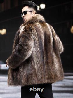 Fox Fur Coat Men's Medium Long Fox Fur Jacket Lapel Short Thickened Warm Parka