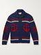Gucci Wool Bomber Sweater Cardigan M Intarsia Zip Up Blue Red Anchor Knitted