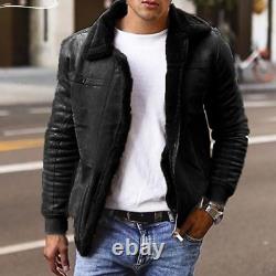 Genuine Men Leather Jacket with Fur Lambskin Real Bomber Leather Jacket
