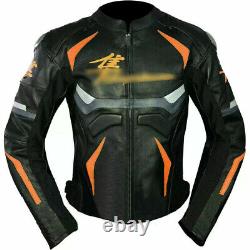 Handmade Men's Genuine Leather Jacket Racing Armor Protection Motorbike Jacket