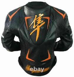 Handmade Men's Genuine Leather Jacket Racing Armor Protection Motorbike Jacket