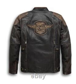 Harley Davidson H-D Triple Vent System Trostel Distressed Leather Biker Jacket