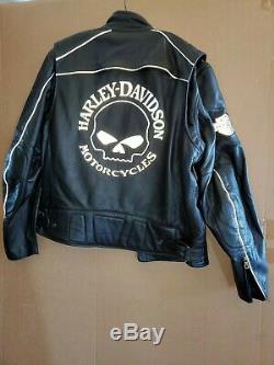 Harley Davidson Men Reflective Willie G Skull Black Leather Jacket with liner NEW