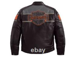 Harley Davidson Men's Biker Blocked B&S Black Leather Jacket Motorcycle Jacket