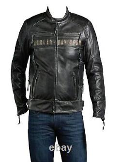 Harley Davidson Passing Link Triple Vent Motorcycle Black Leather Jacket
