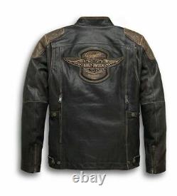 Harley Davidson Triple Vent System Trostel Distressed Leather Biker Jacket