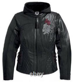 Harley Davidson Women's Solstice Black Leather Jacket Hoodie 3in1 97139-13VW S