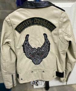 Harley Davidson Womens Nataliya Winged Engine Biker Tan Leather Jacket. Size M