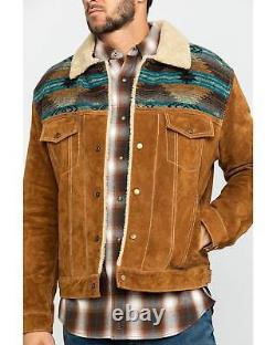 Indian Southwestern American Men Boar Cafe Brown Suede Jean Cowboy Jacket