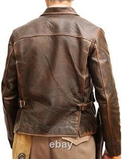 Indiana Jones Harrison Ford Bomber Mens Vintage Distressed Brown Leather Jacket
