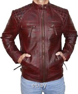 Jacket Leather Biker Red Vintage Slim Fit New Men S Motorcycle Lambskin Mens