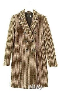 Jaeger Ladies Brown Checked Double Breasted City Winter Coat Long Jacket 6 16