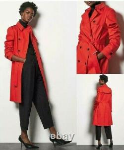 KAREN MILLEN Double Breasted Trench Coat Jacket with Tie Belt in Red sizes 6-12