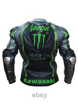 Kawasaki Ninja Monster Men's Racing Cowhide Leather Motorcycle Biker Jacket