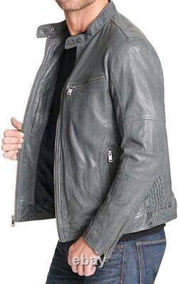 LUIS LEATHER Mens Long Chestnut Brown Lambskin Leather Jacket, Biker Jacket