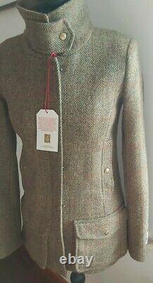 Ladies Harris 100 % Wool Tweed Field Jacket Green Check coat UK Size 8
