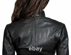 Ladies REAL leather BIKER designer jacket Jenny womens black fitted zip up Coat