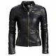 Ladies Women Black Slim Fit Biker Motorcycle Style Real Leather Jacket